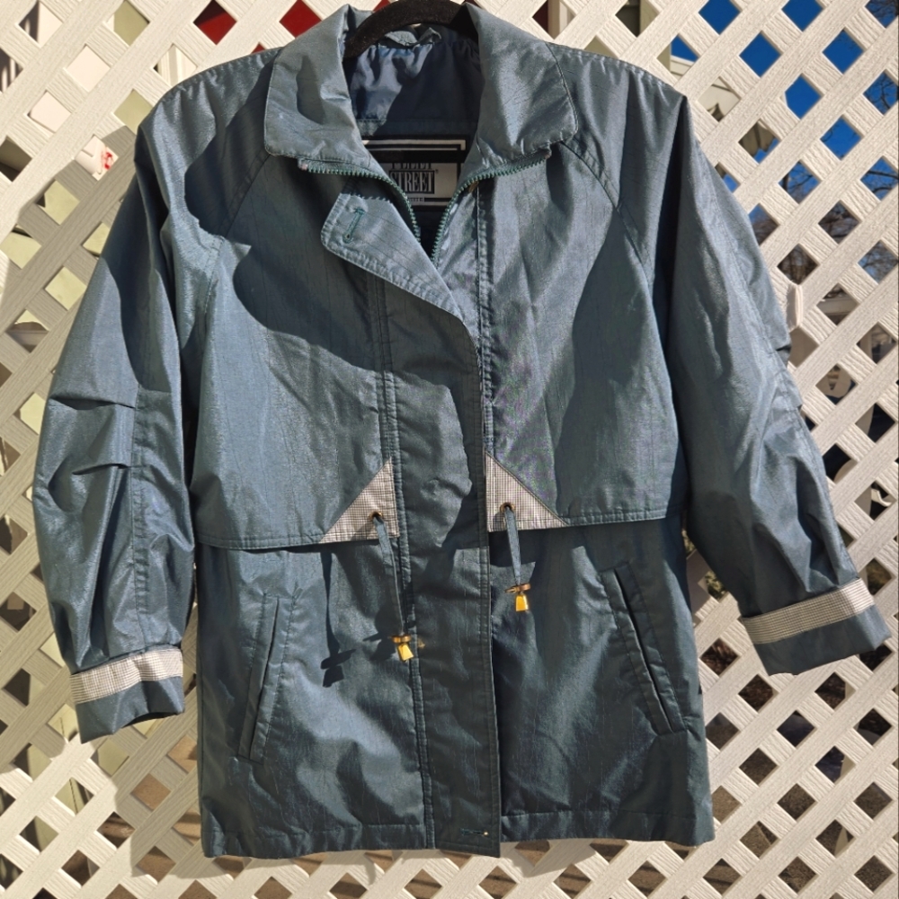 Fleet Street, vintage, 80s, 90s, teal seafoam, auqa, windbreaker, size XS